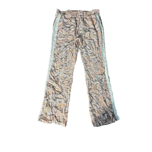 Gold Hawk 100% Silk Pants Size Medium Paisley Lace Trim Pockets‎ Pink #EF7-5 - Picture 1 of 10